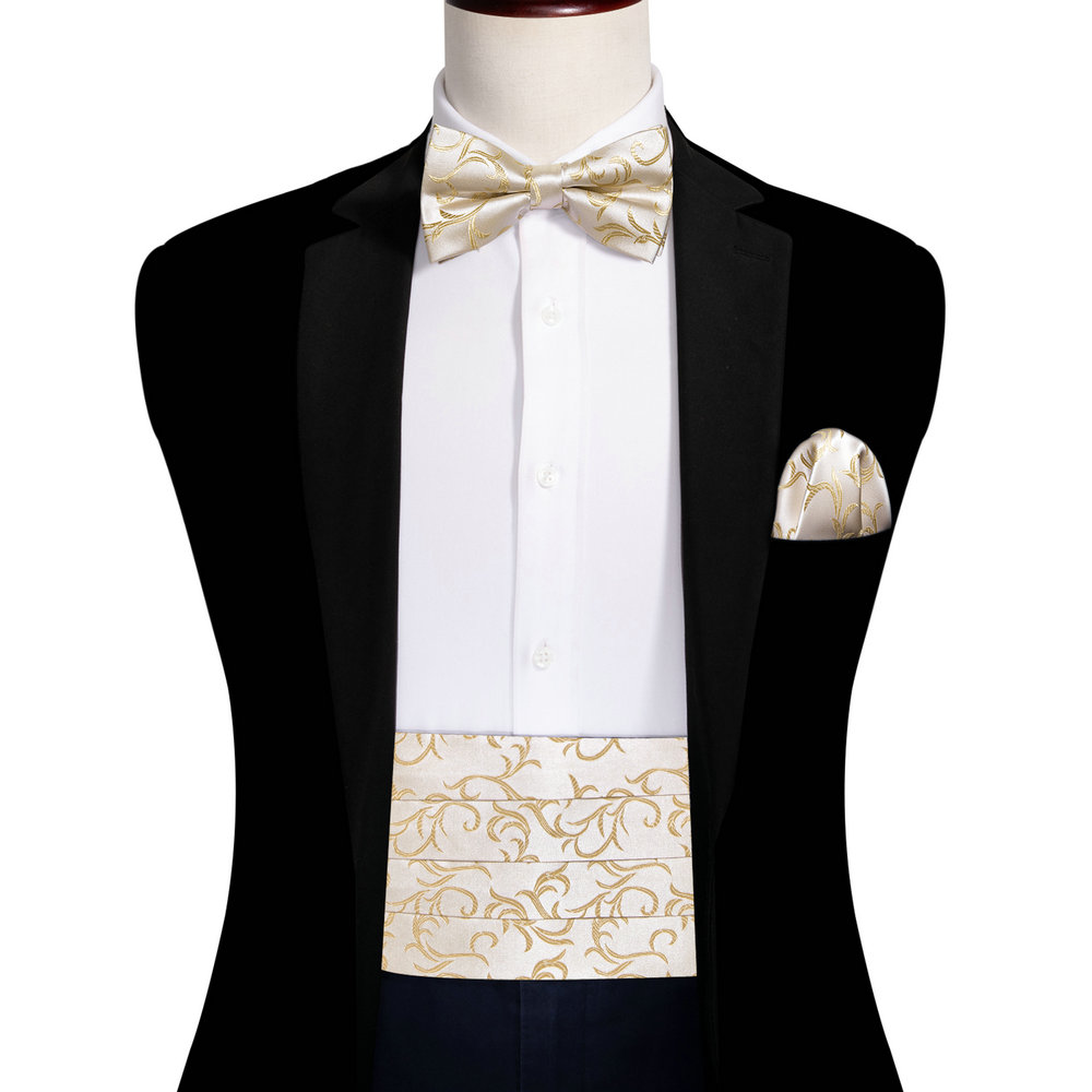 Pocket Square Set - Barry.wang Campagne cummerbund ชุดกระดุมข้อมือสี่เหลี่ยมมีกระเป๋าผ้าแจ็คการ์ดลายดอกไม้สำหรับงานแต่งงานของขวัญงานเลี้ยงออกแบบ1037