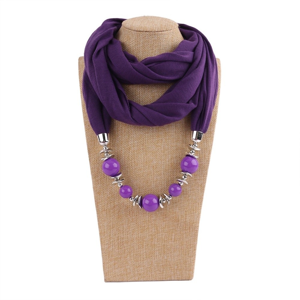 Infinity Scarf Knit - ผ้าพันคอชีฟองแฟชั่น สีพื้น ประดับลูกปัด ดีไซน์วินเทจ สไตล์ชาติพันธุ์ ผ้าพันคอแบบอินฟินิตี้