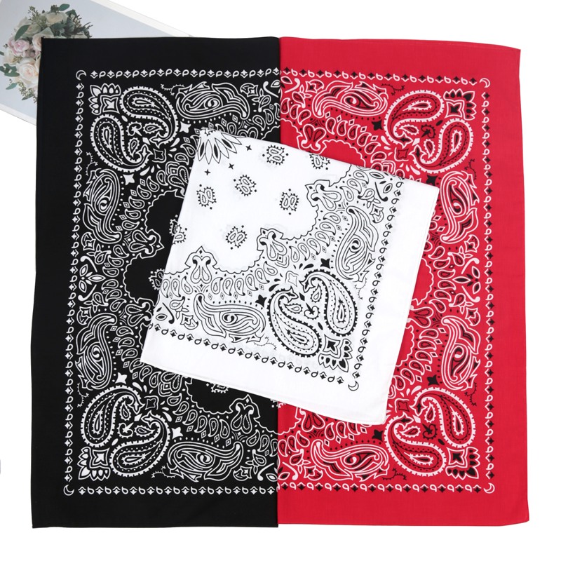 Bandana Cotton - ผ้าพันคอฮิปฮอปลายเพสลีย์สีดำ ขนาด 70*70 ซม. ผ้าฝ้าย 100%