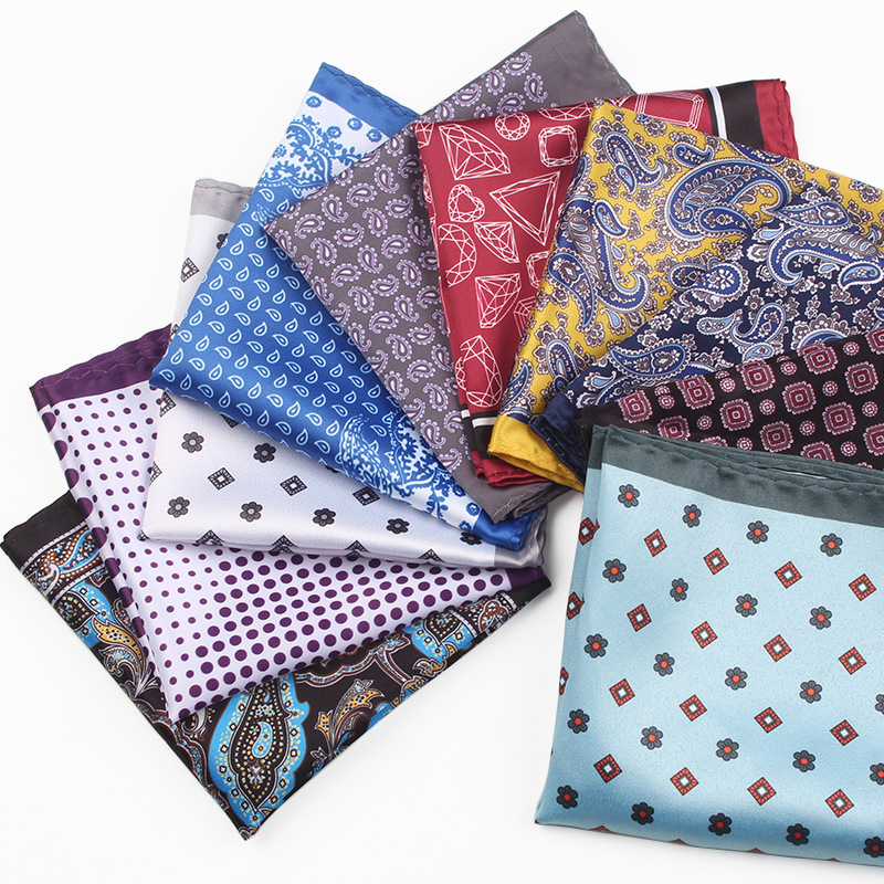 Pocket Square Set - ผ้าเช็ดหน้าสำหรับผู้ชาย syal Sutra เทียมลายลูกน้ำสำหรับผู้ชายผ้าเช็ดตัวผ้าพันคอสี่เหลี่ยมจัตุรัสกระเป๋าลายจุดสำหรับงานแต่งงานพิมพ์ลายดอกไม้