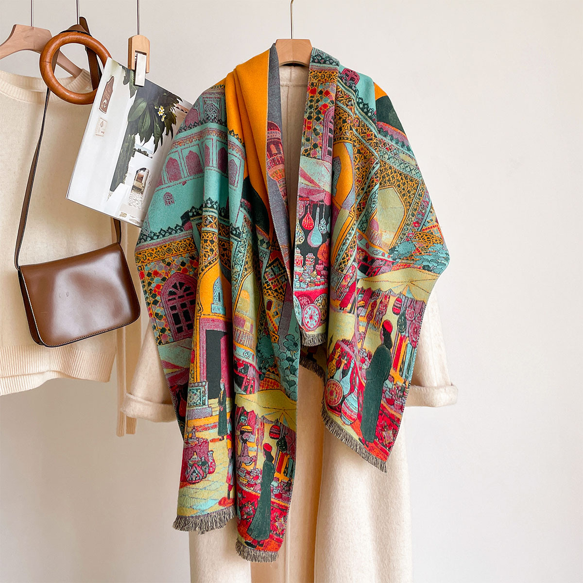 Pashmina Wrap Large - ผ้าพันคอแคชเมียร์เทียมสำหรับผู้หญิง ผ้าคลุมไหล่สองด้าน ผ้าพันคอหนา อุ่น สำหรับฤดูหนาว ผ้าพันคอขนาดใหญ่
