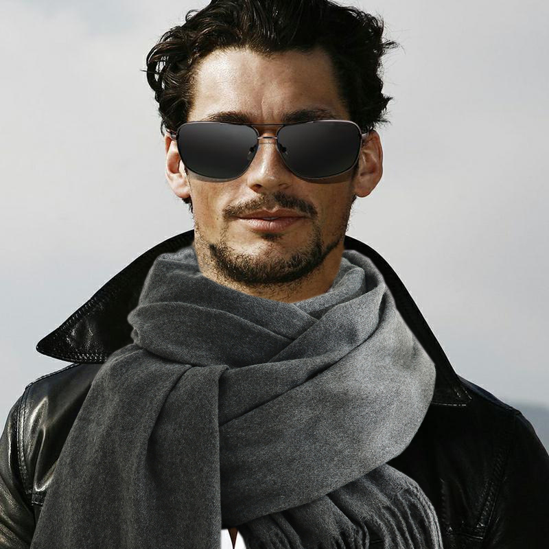Muffler Men Wool - ผ้าพันคอแฟชั่นชายฤดูหนาว WARM Soft Skin Friendly ยาวผ้าพันคอพู่แคชเมียร์
