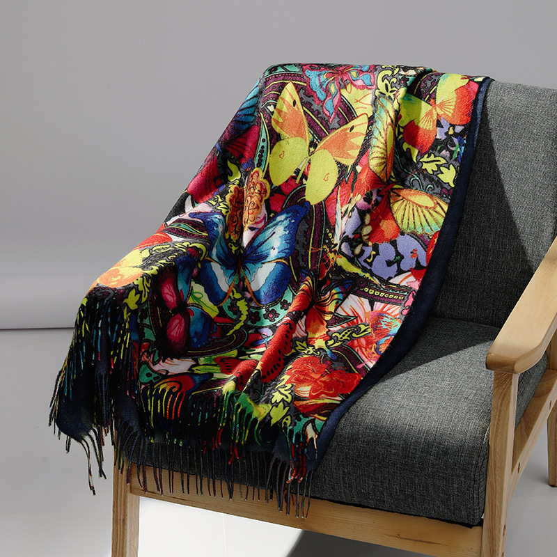 Woven Scarf Blanket - แบรนด์หรูภาพวาดสีน้ํามันผ้าพันคอผ้าพันคอผู้หญิงฤดูหนาว Pashmina พิมพ์ผ้าคลุมไหล่ Foulard Femme ผ้าห่มผ้าพันคอ