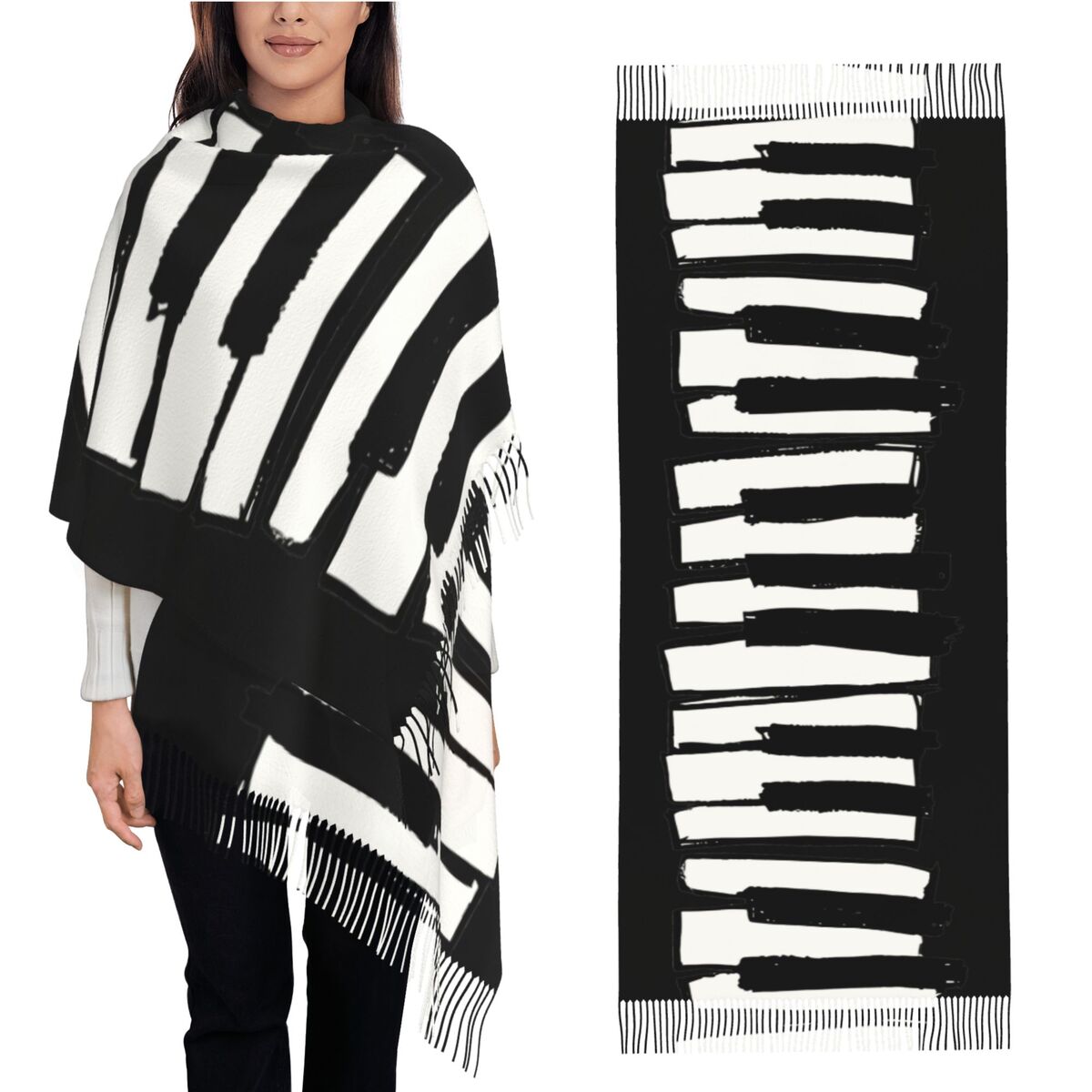 ผ้าพันคอรูปทรงคีย์เปียโนแบบมิน - Pashmina Wrap Large บทวิจารณ์และราคา