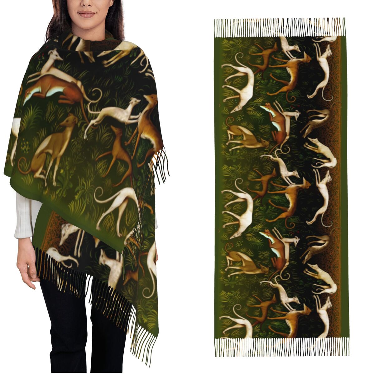 ผ้าคลุมไหล่ลายสุนัขเกรย์ฮาวด์ส - Pashmina Wrap Large บทวิจารณ์และราคา