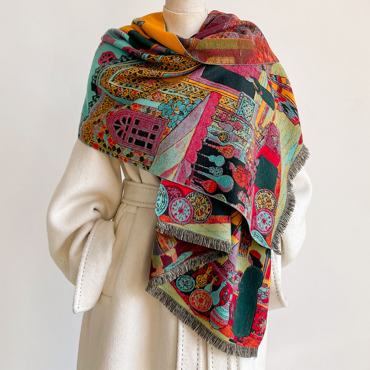 ผ้าพันคอแคชเมียร์เทียมสำหรับผู - Pashmina Wrap Large บทวิจารณ์และราคา