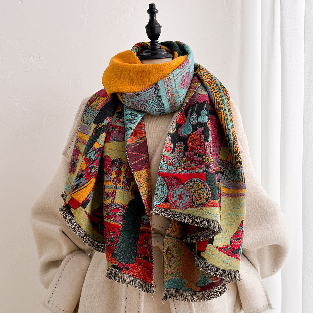 ผ้าพันคอแคชเมียร์เทียมสำหรับผู - Pashmina Wrap Large บทวิจารณ์และราคา